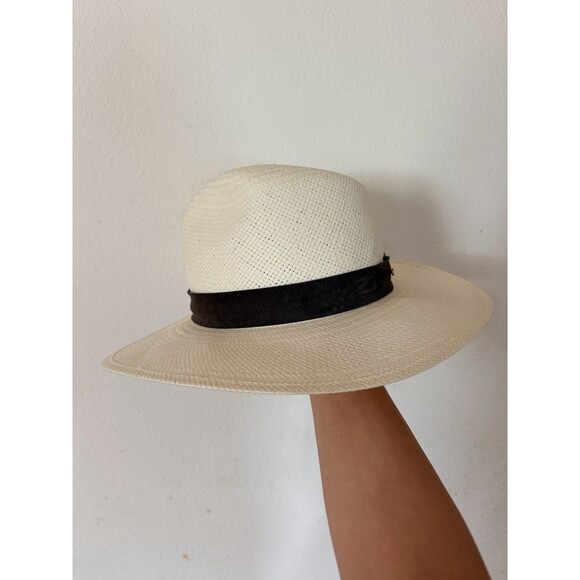 Janessa Leone Marcell Hat M Bleach White Straw Fedora Brown Suede Band USA Chic main image 16